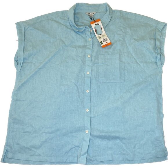 Orvis Linen Short Sleeve Button Down Shirt XXL Blue NWT 55% Linen - Picture 2 of 7